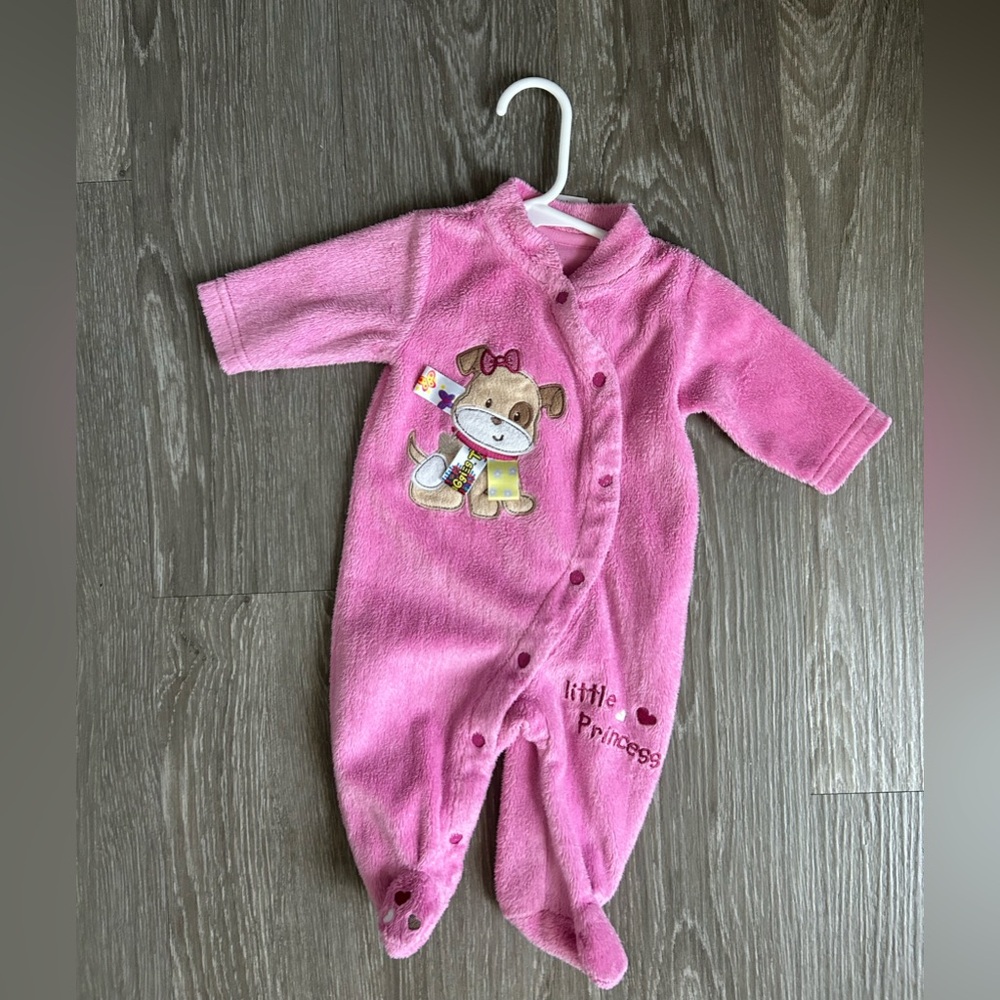 Taggies Pink Footie with Puppy and Princess Embroidery